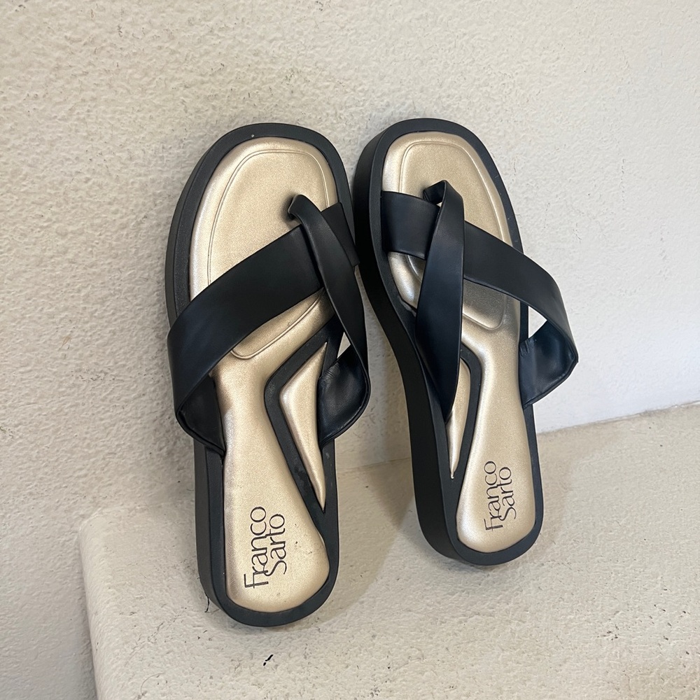 FRANCO SARTO Janey black Leather Slip On Platform Sandals women size 9.5